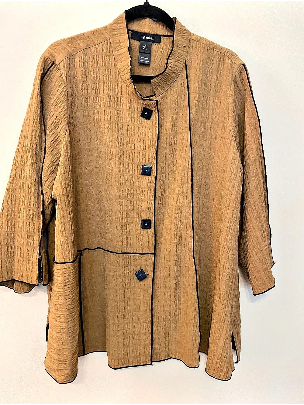 ali miles Textured Button-Front Jacket in Brown 1X Like New